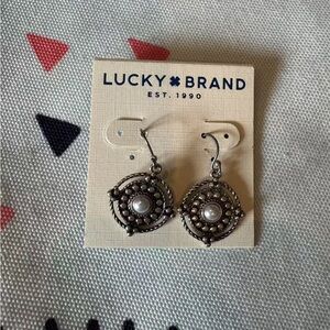 Lucky Brand Gold Earrings with Pearl Accent